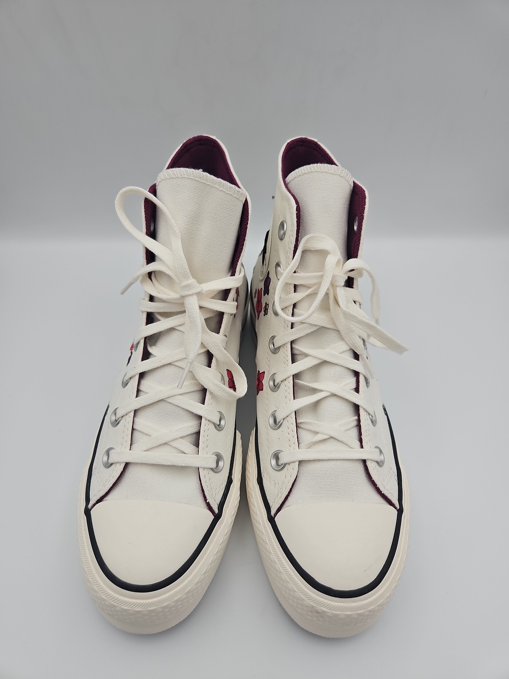 Converse Women's Cream High-Top Sneakers with Red Floral Embroidery - Picture 3 of 8